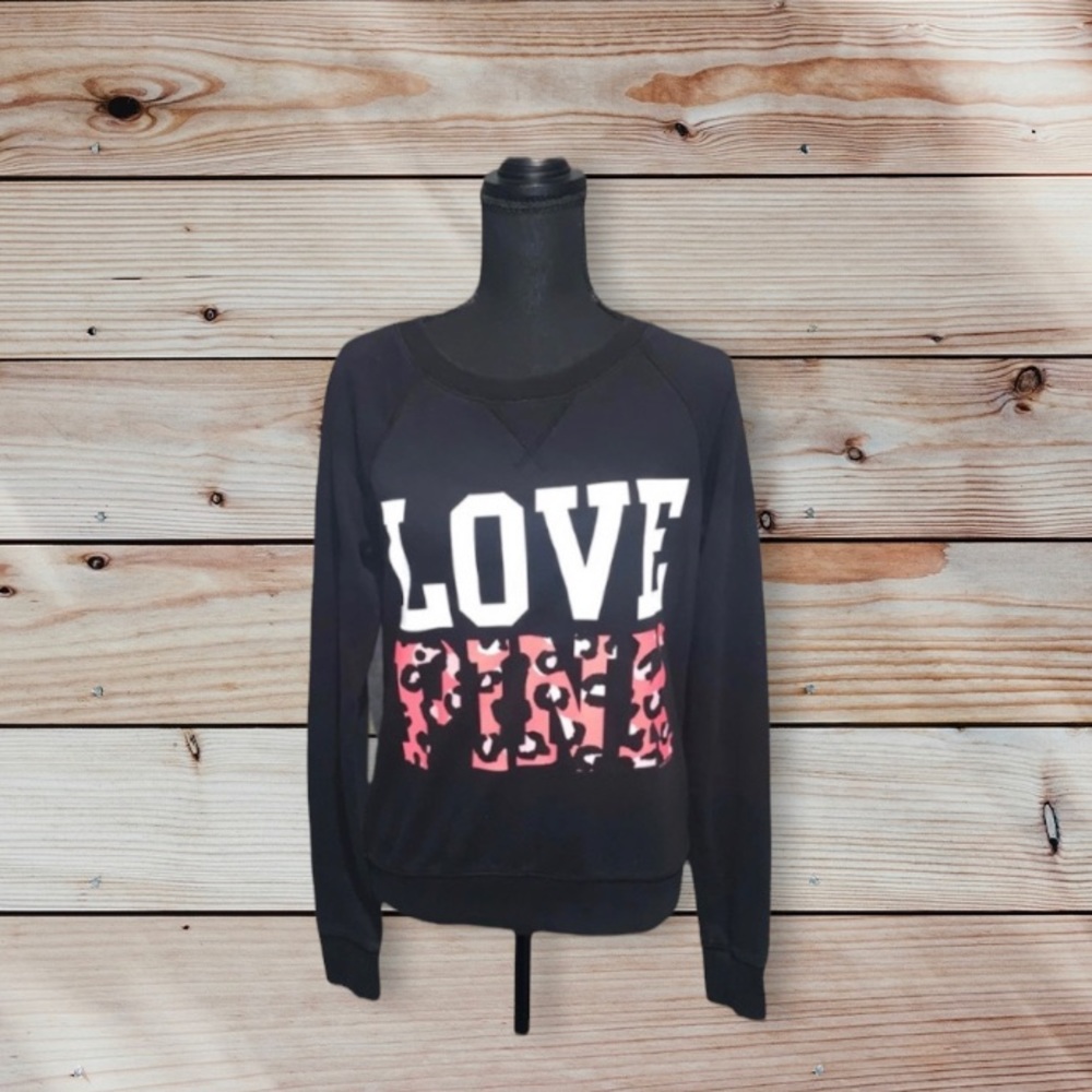 Victoria's Secret PINK Black Sweatshirt With Cheetah Print Size Small
